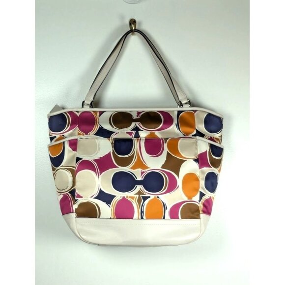 Coach F23299 Park Hand Drawn Scarf Print North South Tote Bag Charm Hobo - Picture 2 of 10